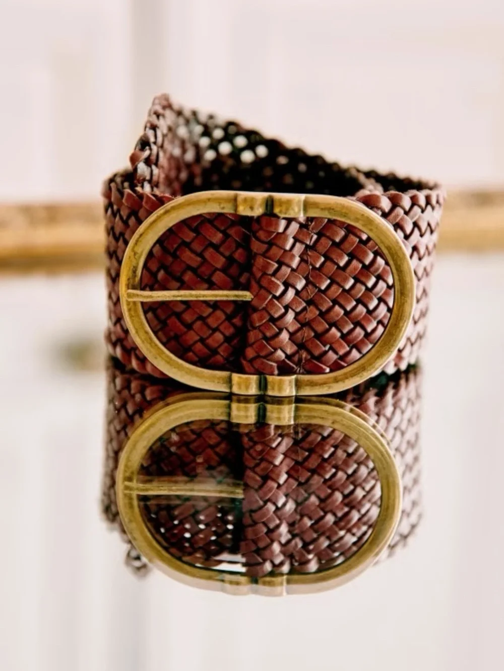 NWT Sézane Fétiche Belt in Woven Heritage Chocolate Size 80